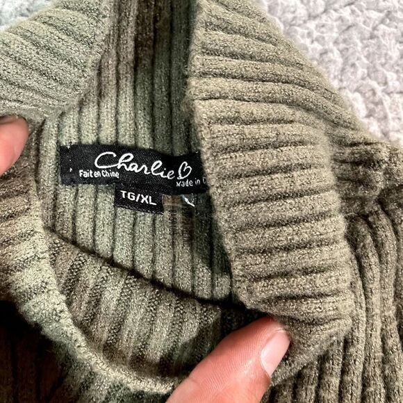 Charlie Sweater Women's Knit Mock Neck Olive Pullover Green XL - Picture 4 of 6